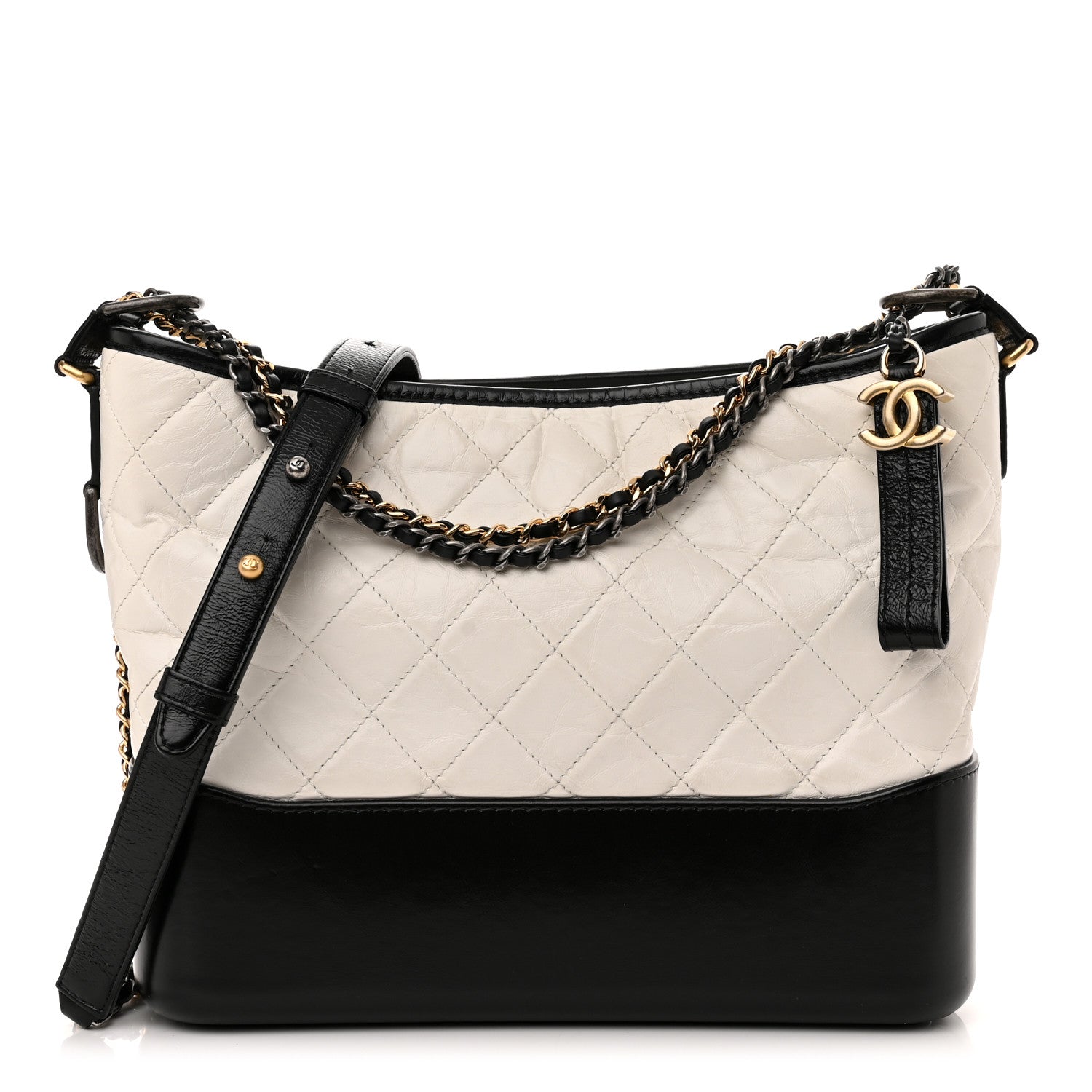 Chanel Aged Calfskin Quilted Medium Gabrielle Hobo Black White 1 of 13
