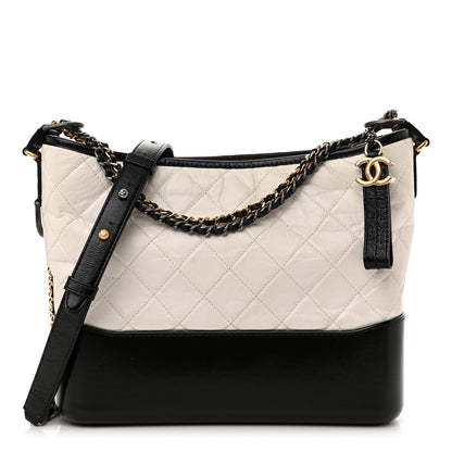 Chanel Aged Calfskin Quilted Medium Gabrielle Hobo Black White 1 of 13