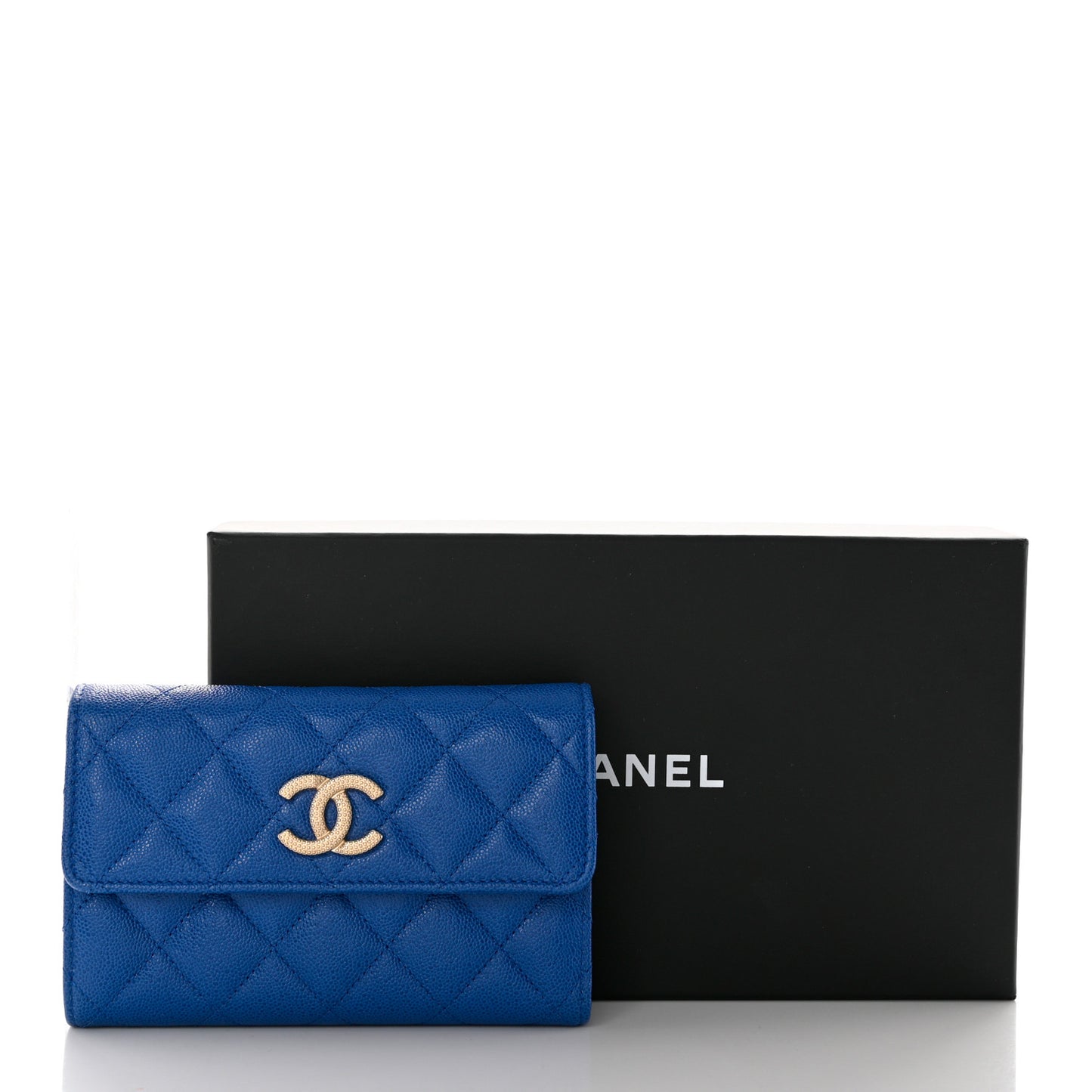 Caviar Quilted Studded CC Medium Flap Wallet Blue