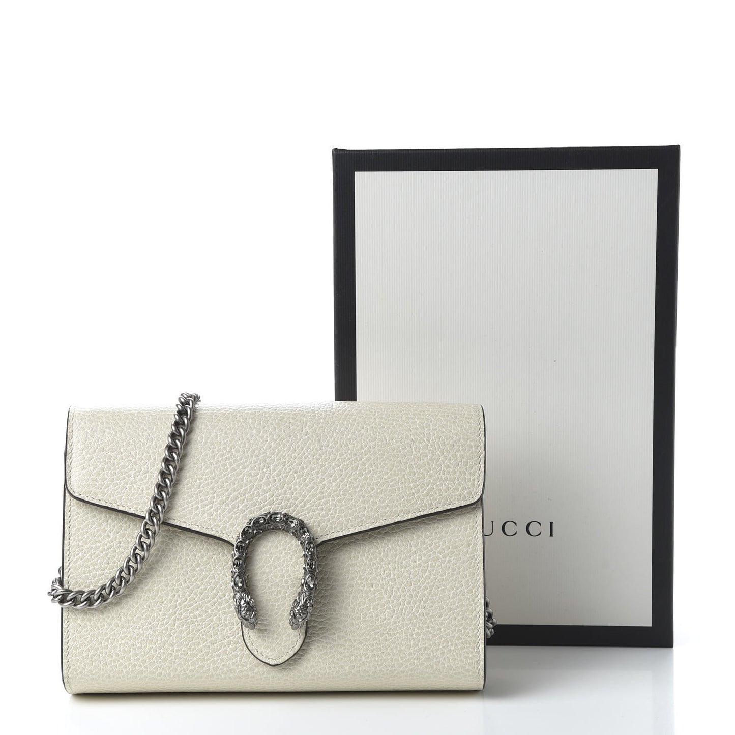 Dollar Calfskin Mini Dionysus Chain Wallet Mystic White