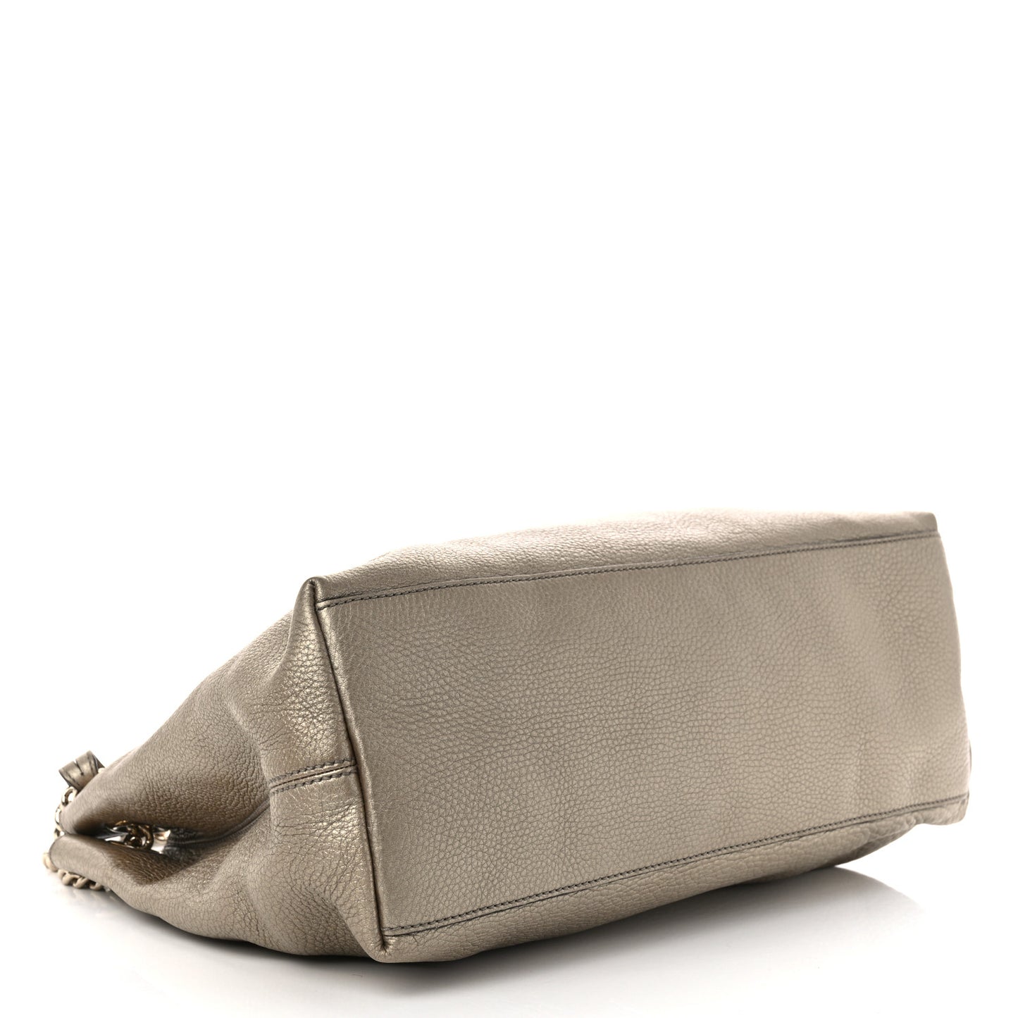 Metallic Pebbled Calfskin Medium Soho Chain Shoulder Bag Golden Beige