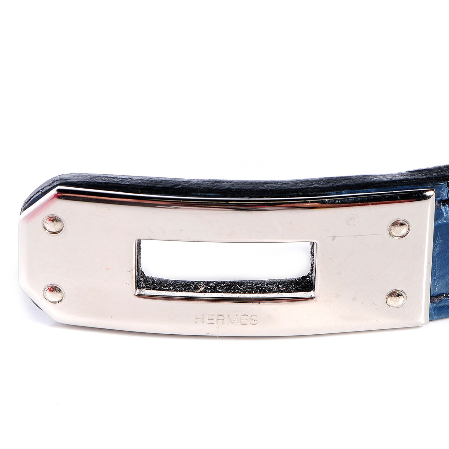 Shiny Alligator Kelly Double Tour Bracelet Small Blue Jean