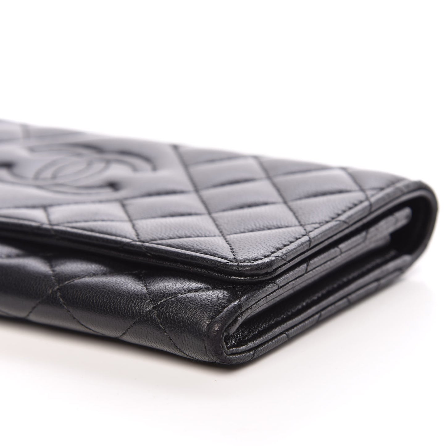 Lambskin Quilted Large Diamond CC Flap Wallet Black