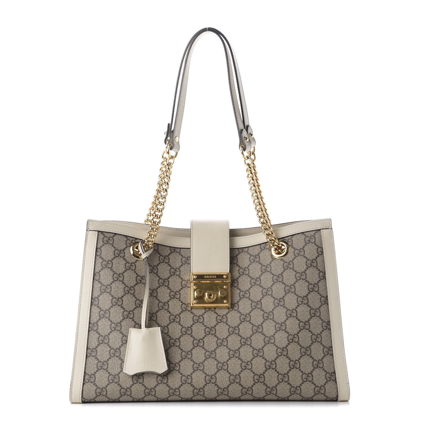 GG Supreme Monogram Medium Padlock Tote White