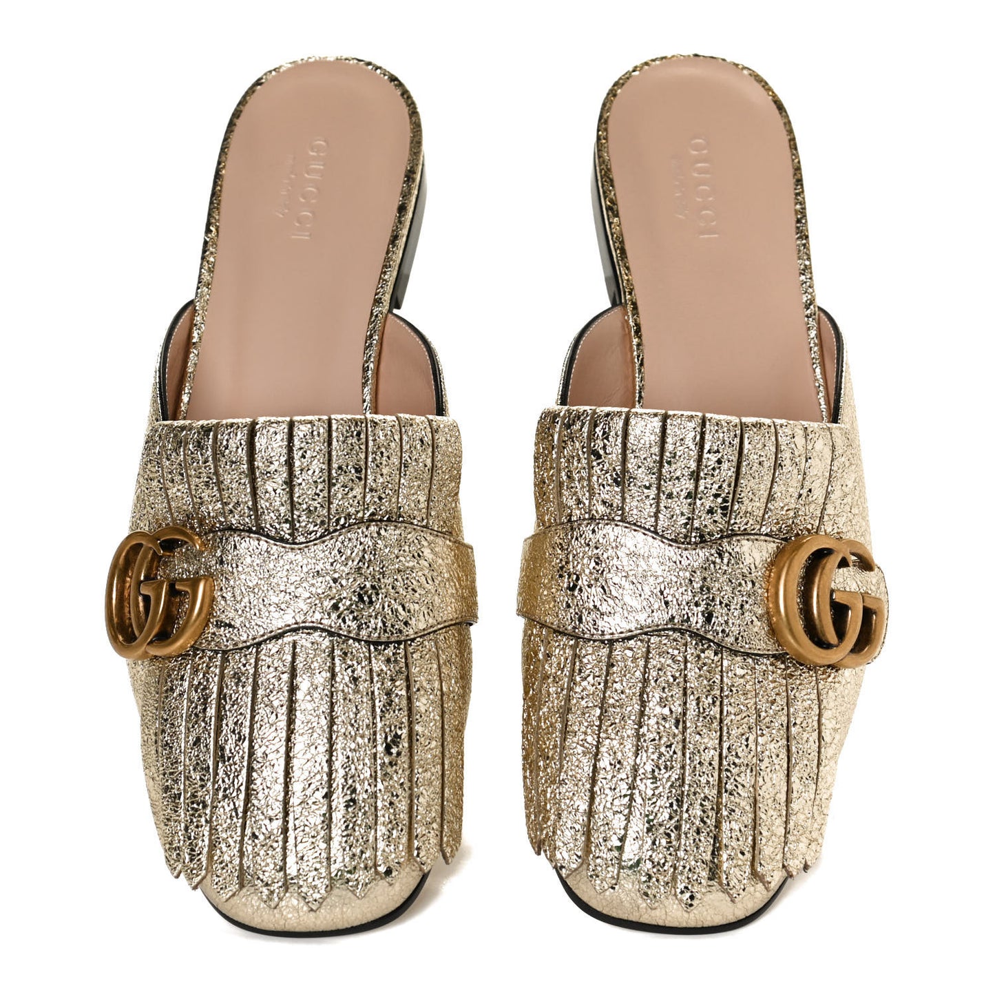 Galassia Womens GG Marmont Fringe Slippers 36.5 Platino