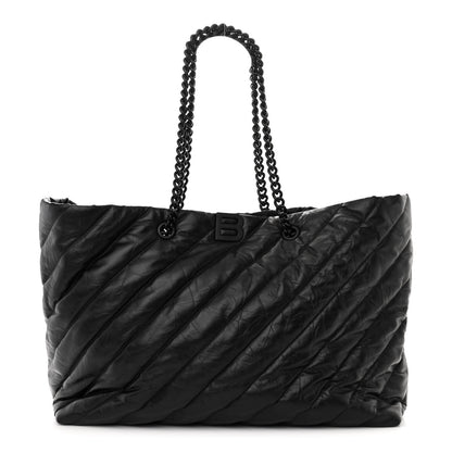 Balenciaga Crushed Calfskin Quilted Matte Black Hardware Large Crush Carry All Tote Bag Black 1 of 9