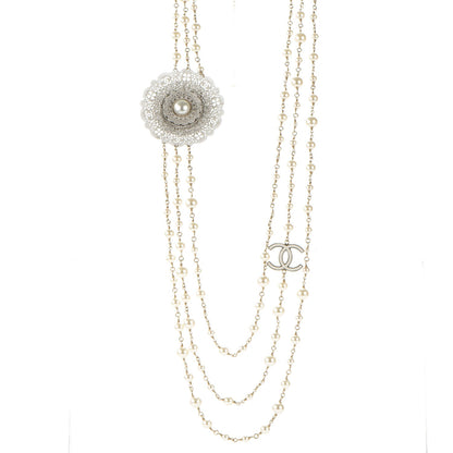 Chanel Pearl CC Triple Strand Long Necklace Gold Pearly White 1 of 6