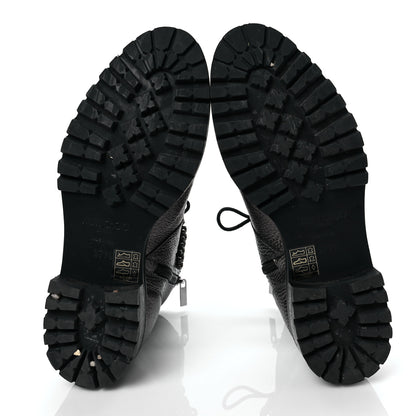 Jimmy Choo Metallic Grained Calfskin Crystal Embellished Cruz Combat Boots 37.5 Silver 5 of 6