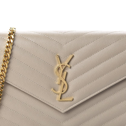 Saint Laurent Grain De Poudre Matelasse Chevron Monogram Chain Wallet Dark Beige 10 of 11