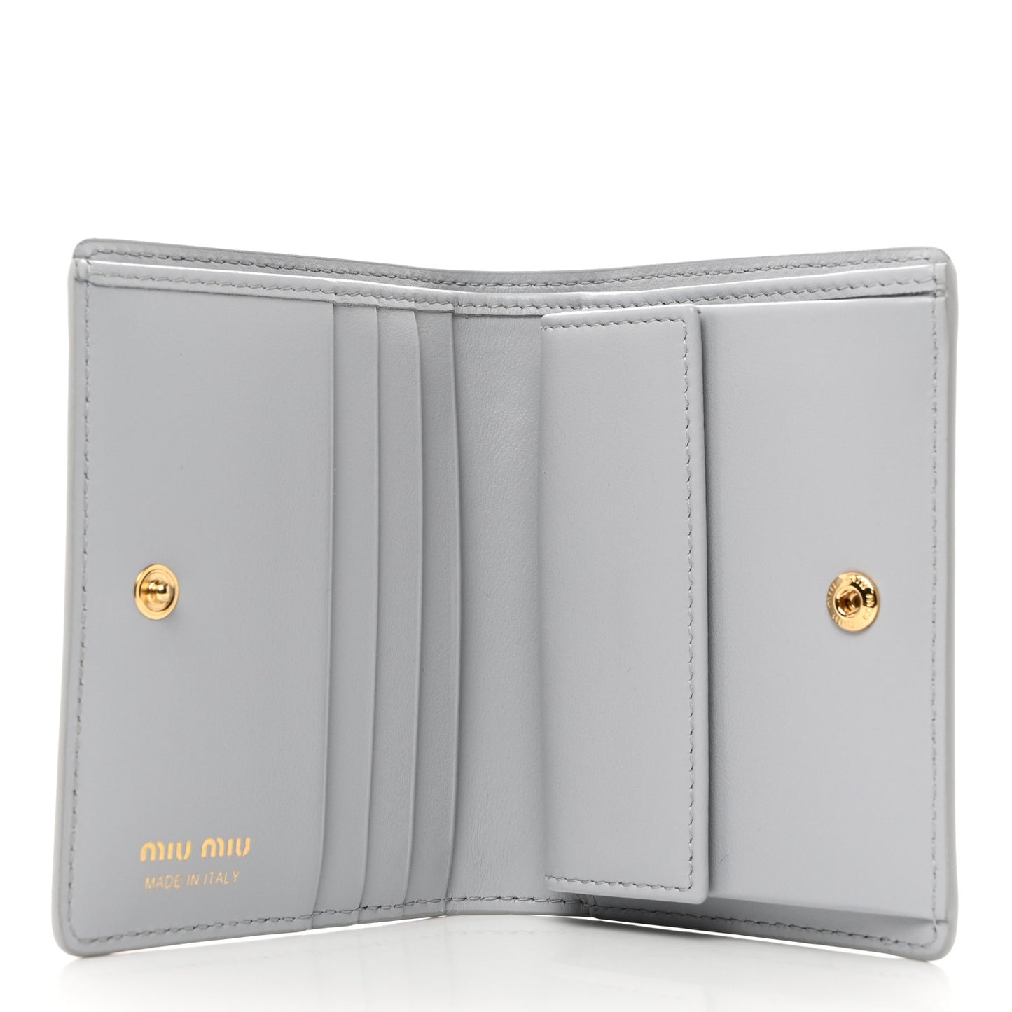 MIU MIU Calfskin Logo Embossed Bi-Fold Compact Wallet Fiordaliso