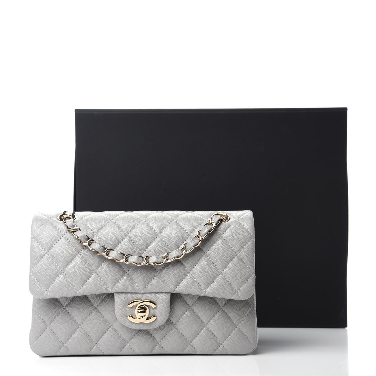 Caviar Quilted Small Double Flap Grey