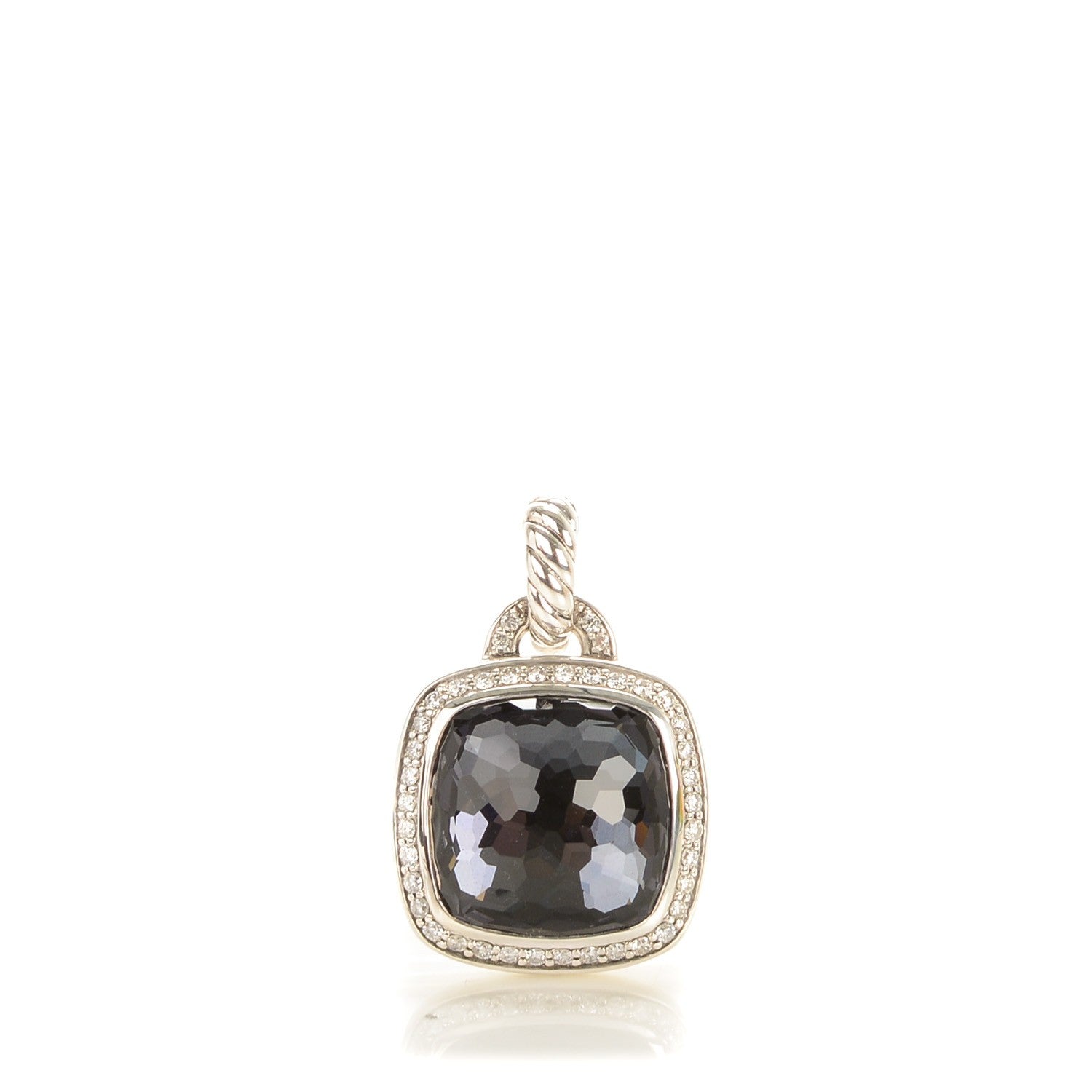 David Yurman Sterling Silver Pave Diamond 14mm Black Orchid Albion Enhancer Pendant 1 of 5