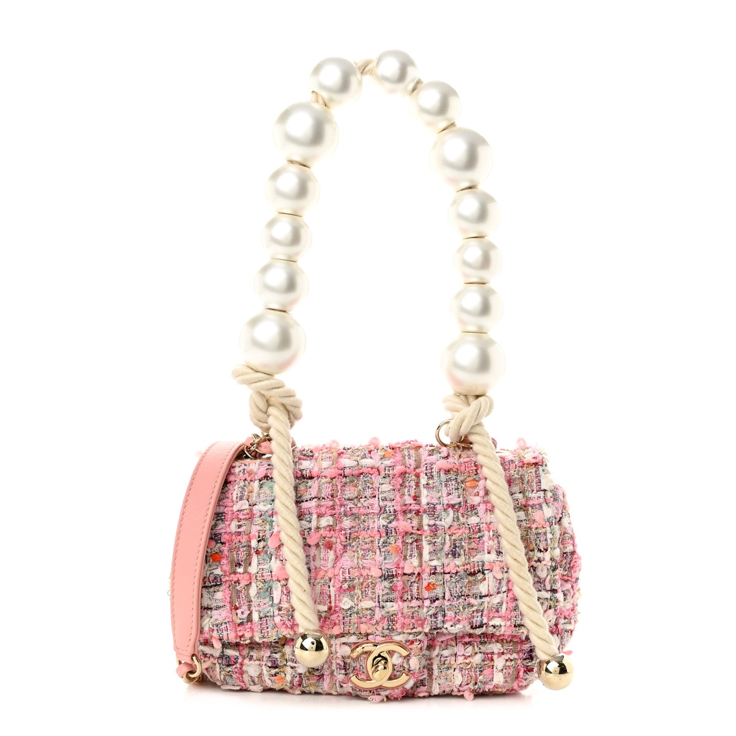 Chanel Tweed Mini Pearl Handle Flap Pink Beige Orange Ecru 1 of 10