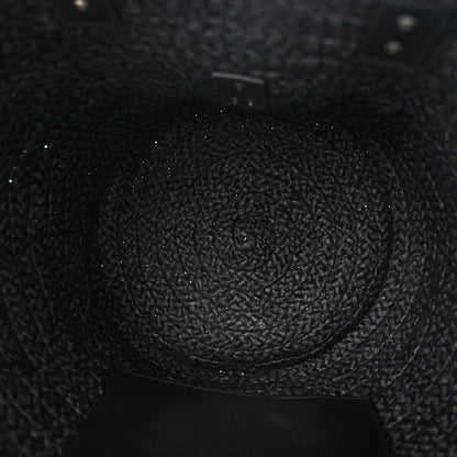 Saint Laurent Raffia Calfskin Celtic Buckle Medium Panier Tote Black 5 of 9