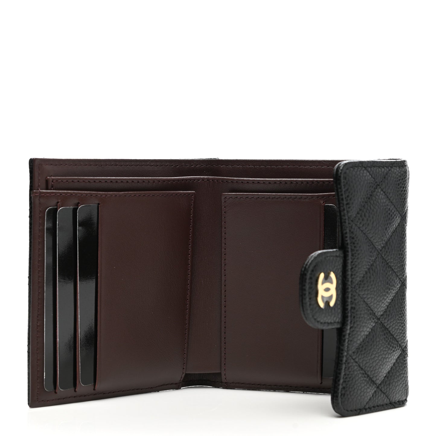 Caviar Quilted Compact Flap Wallet Black