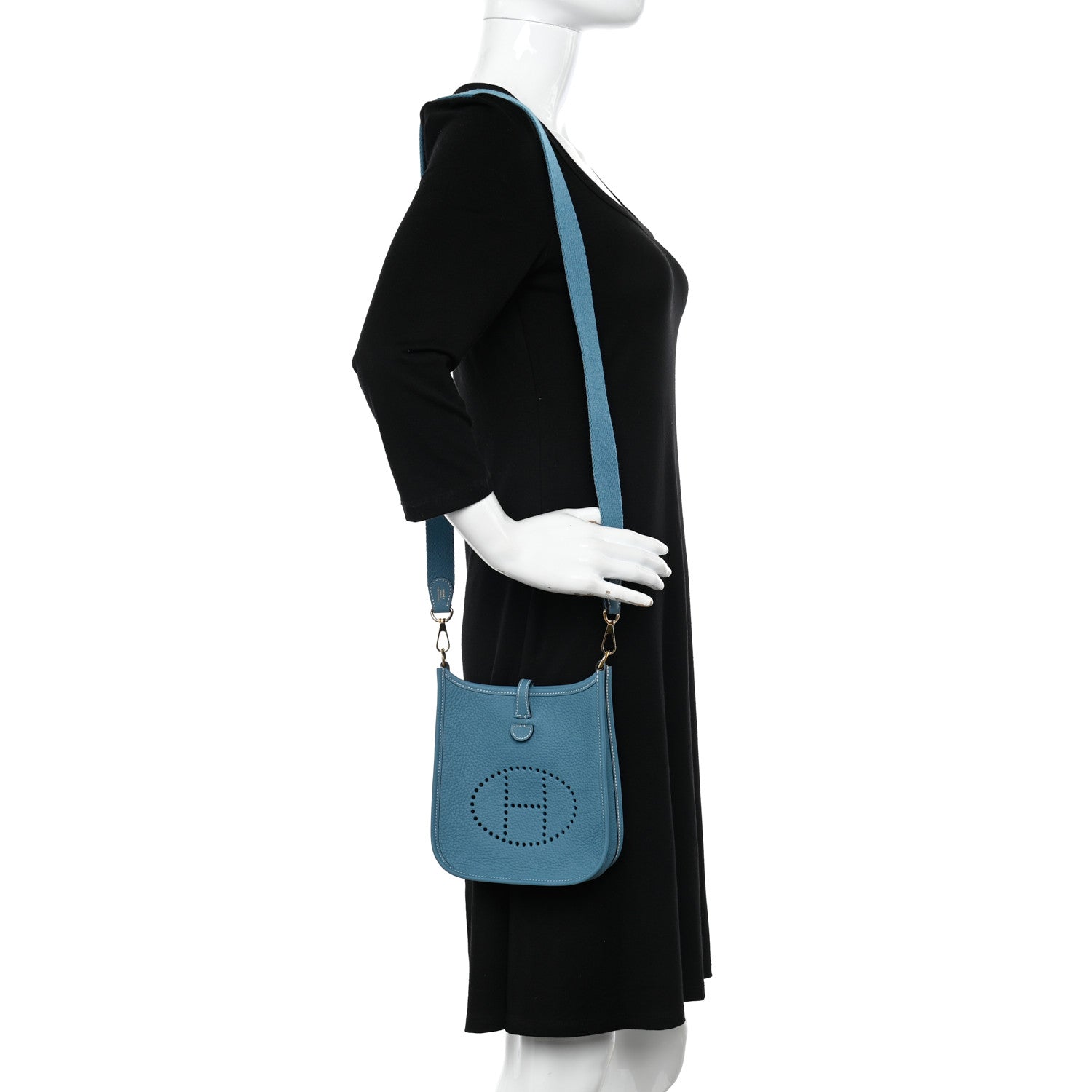 Hermes Taurillon Clemence Evelyne TPM New Blue Jean 2 of 11