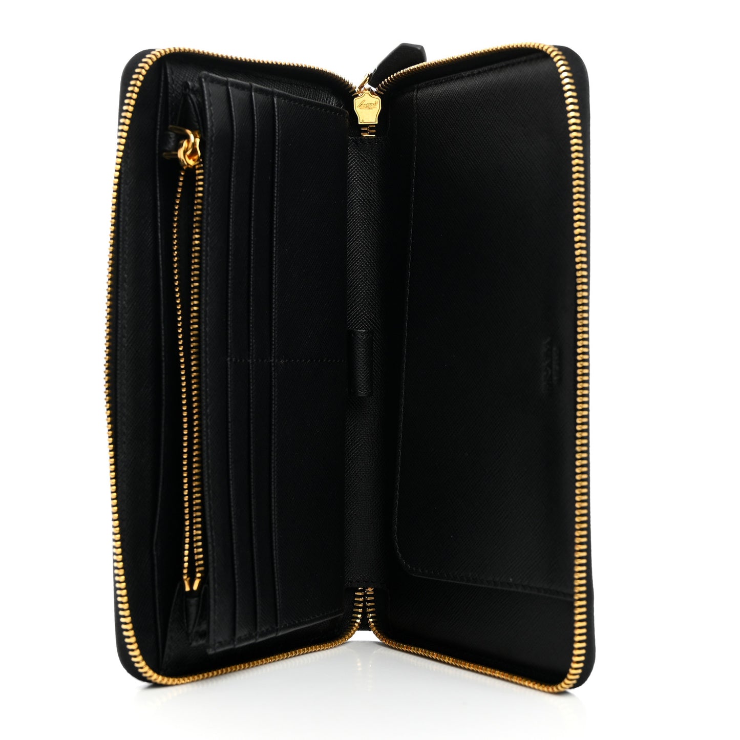 Saffiano Metal Large Zip Around Travel Wallet Black