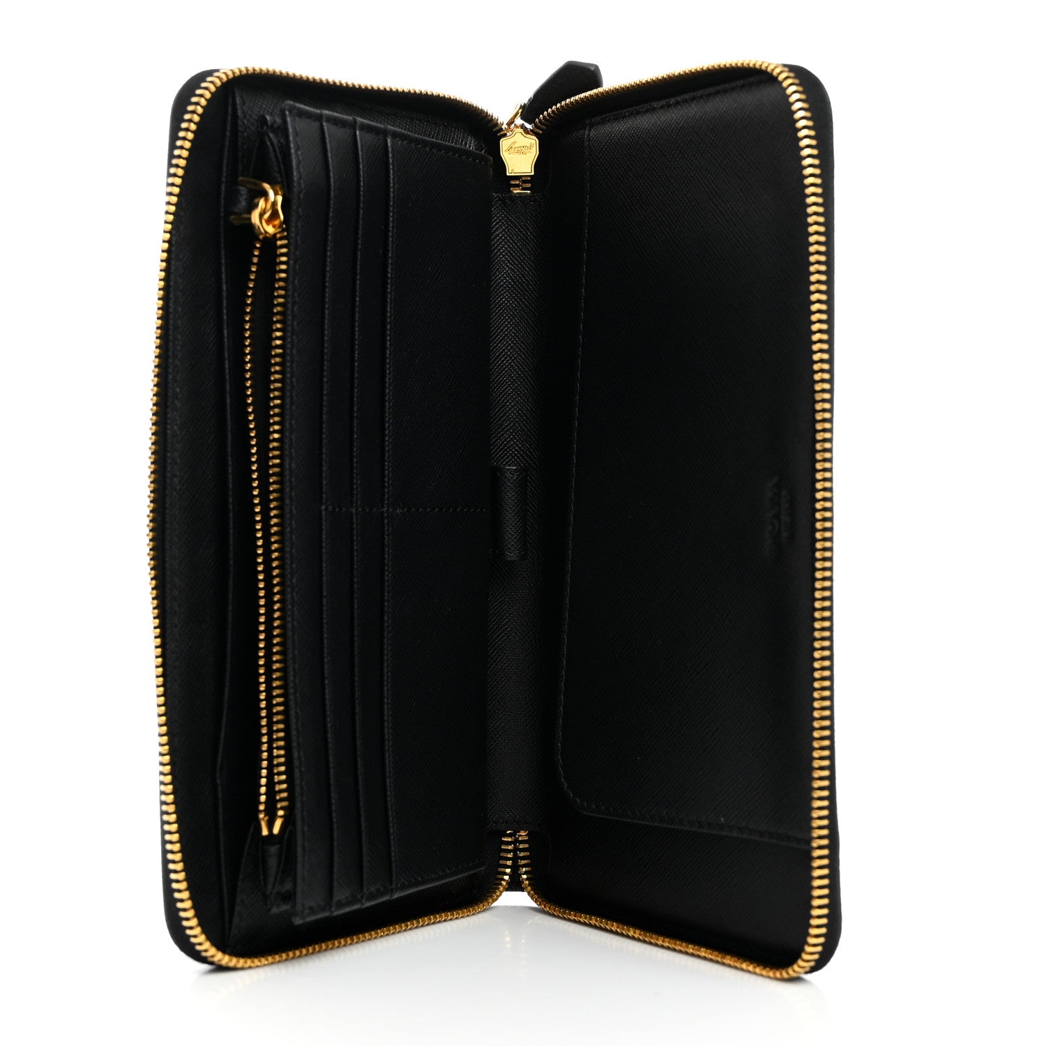Prada Saffiano Metal Large Zip Around Travel Wallet Black 5 of 6