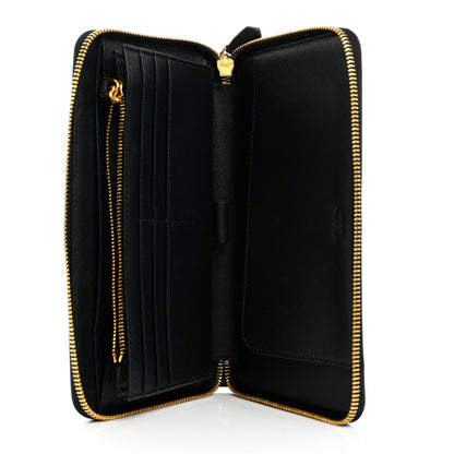 Prada Saffiano Metal Large Zip Around Travel Wallet Black 5 of 6