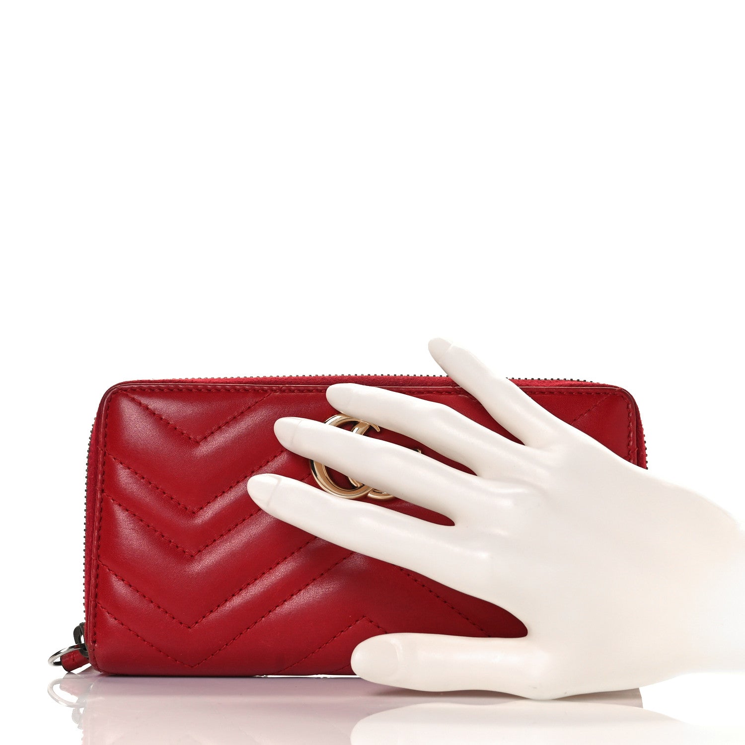 Gucci Calfskin Matelasse GG Marmont Zip Around Wallet Hibiscus Red 5 of 24