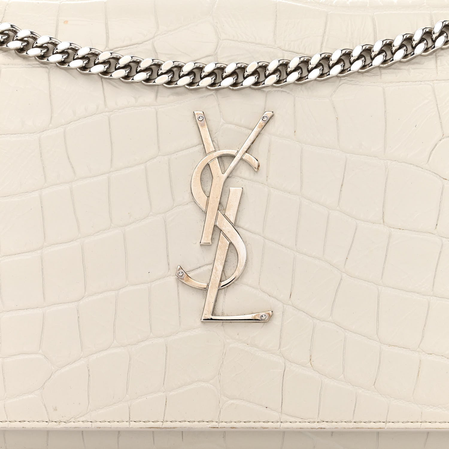 Saint Laurent Calfskin Crocodile Embossed Monogram Chain Wallet Blanc Vintage 9 of 12