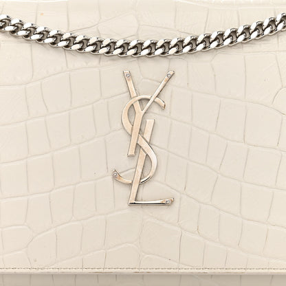 Saint Laurent Calfskin Crocodile Embossed Monogram Chain Wallet Blanc Vintage 9 of 12