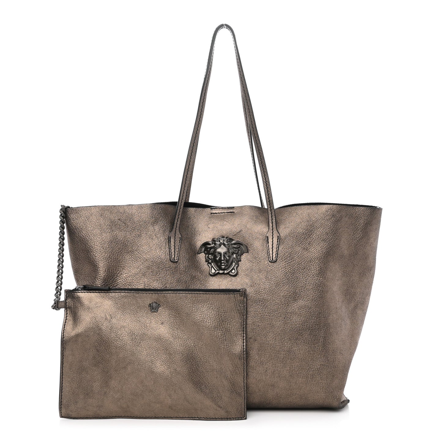 Metallic Calfskin Palazzo Medusa Tote Bronze