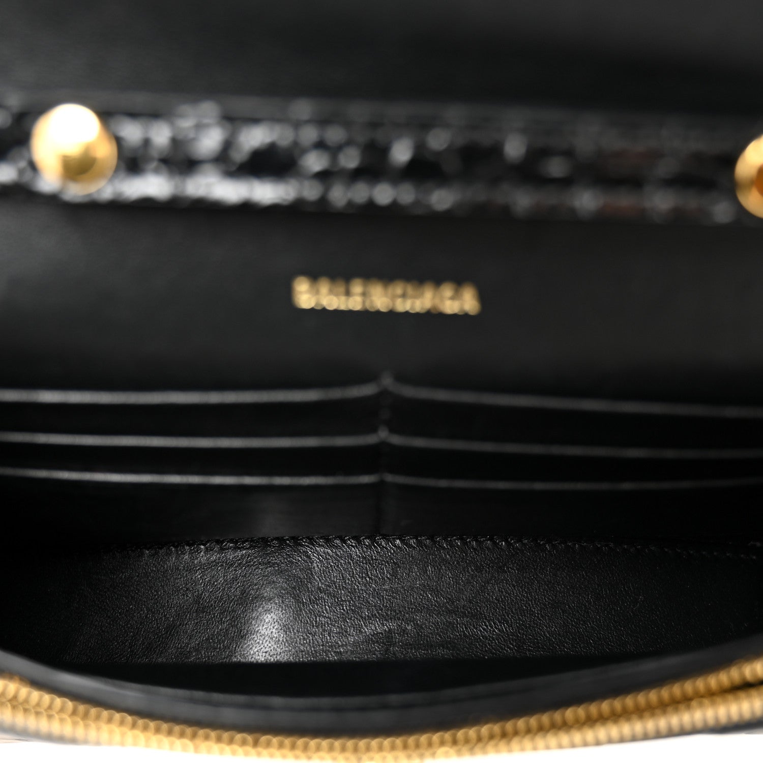 Balenciaga Shiny Calfskin Crocodile Embossed Hourglass Chain Bag Black 5 of 9