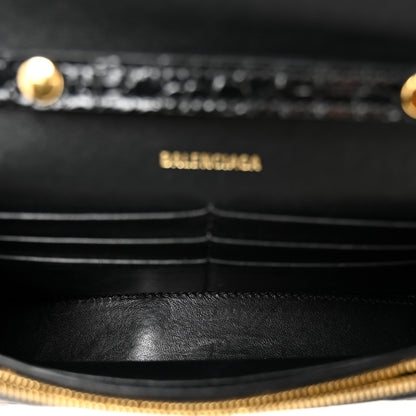 Balenciaga Shiny Calfskin Crocodile Embossed Hourglass Chain Bag Black 5 of 9