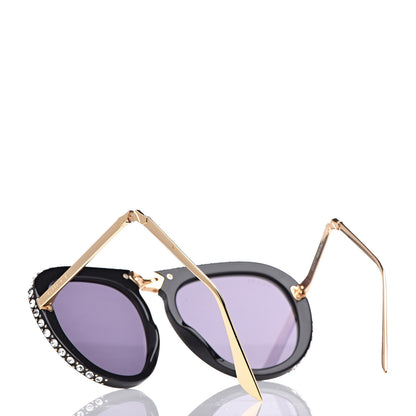 Gucci Acetate Crystal Foldable Aviator Sunglasses GG0307S Black 7 of 11