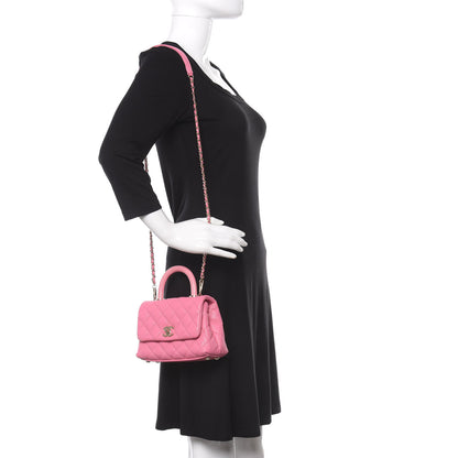 Chanel Caviar Quilted Lizard Embossed Extra Mini Coco Handle Flap Pink 2 of 11