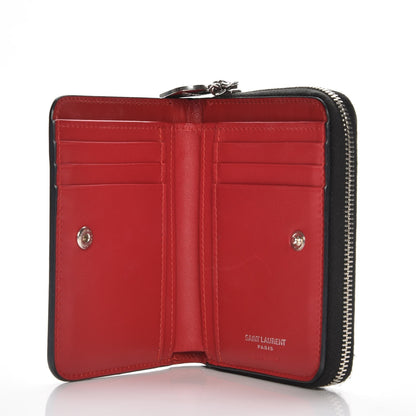 Saint Laurent Ribbed Calfskin Opium Monogram Compact Zip Around Wallet Black 5 of 8
