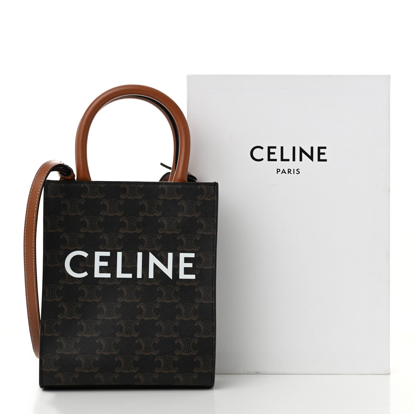 Triomphe Canvas Calfskin Mini Vertical Cabas Tan