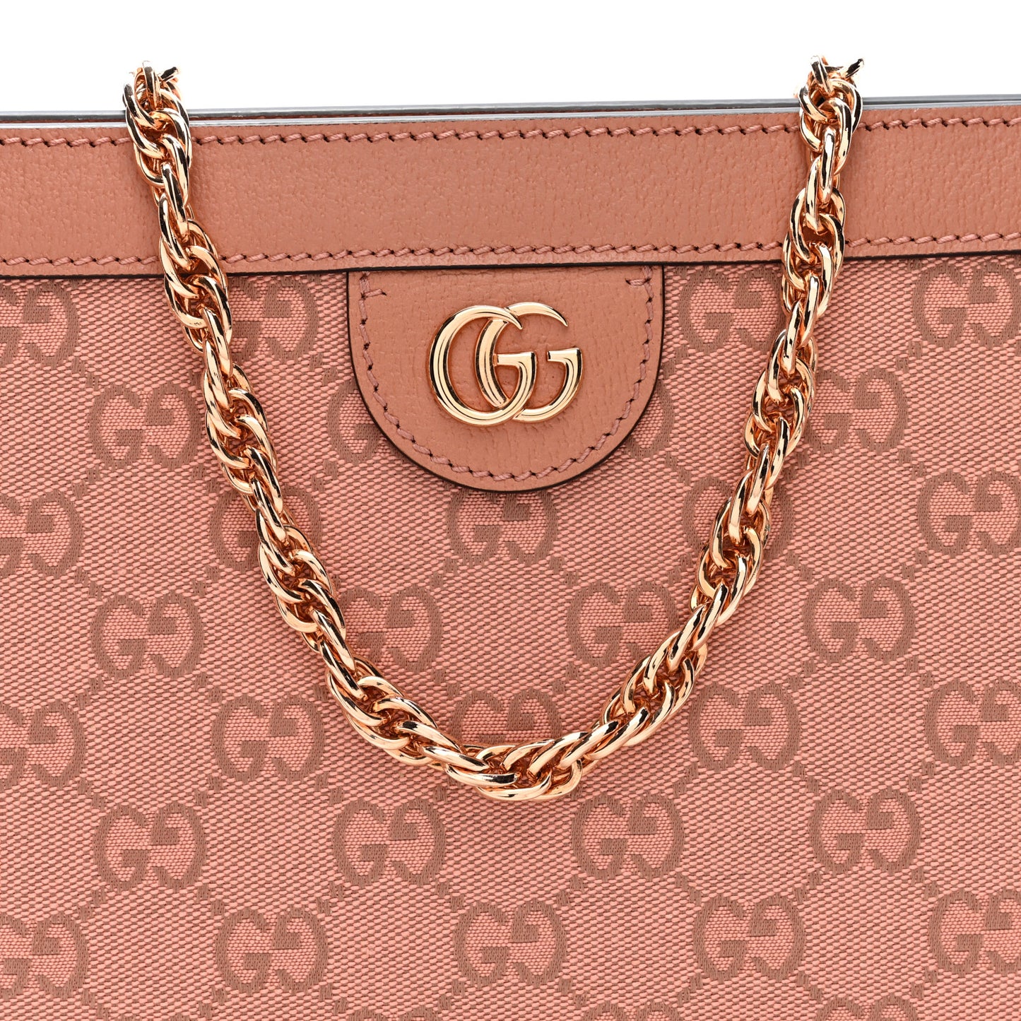 Monogram Textured Dollar Calfskin Small Ophidia Chain Shoulder Bag Cloche Rose Pink