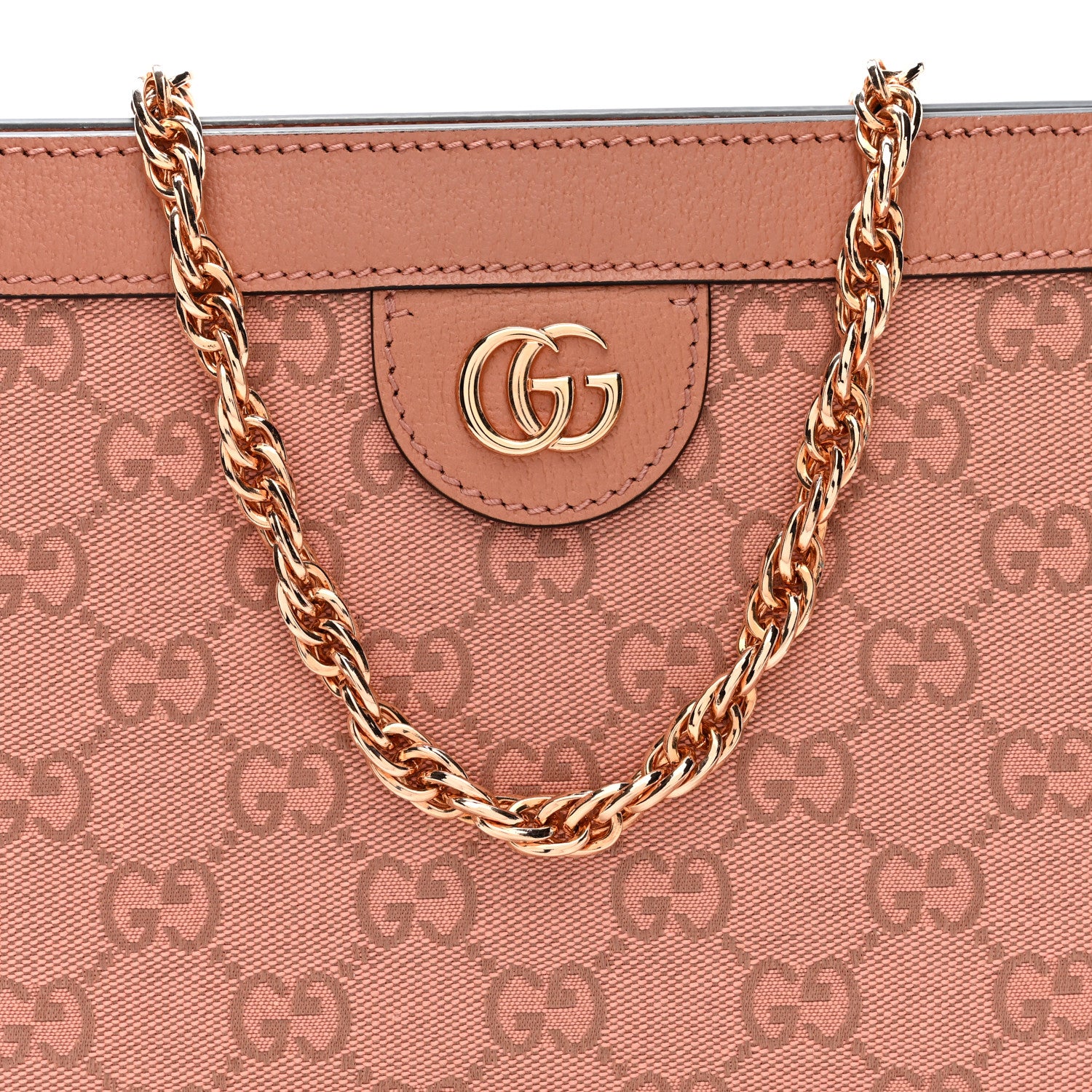 Gucci Monogram Textured Dollar Calfskin Small Ophidia Chain Shoulder Bag Cloche Rose Pink 8 of 10