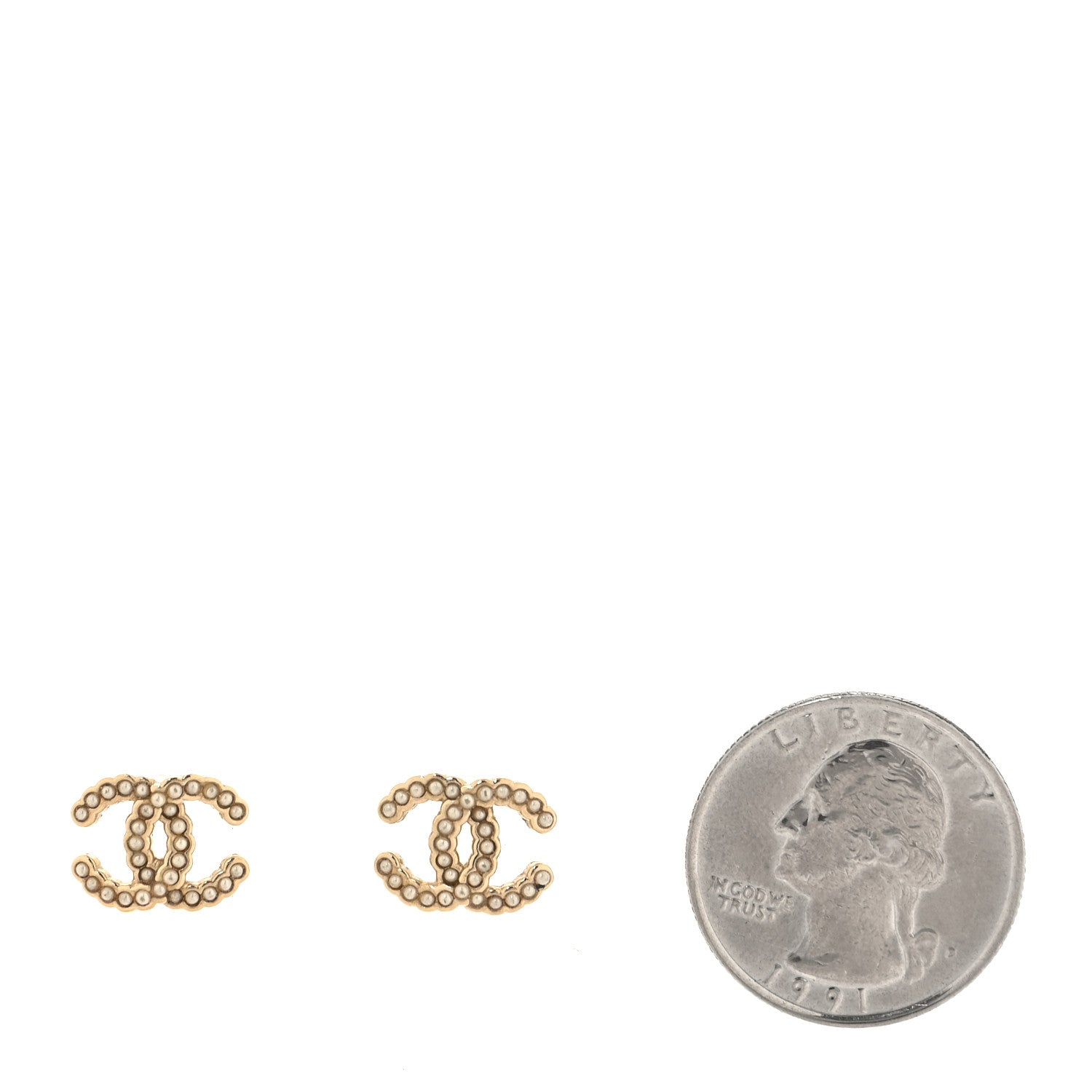 Chanel Pearl Crystal CC Earrings Light Gold 2 of 5