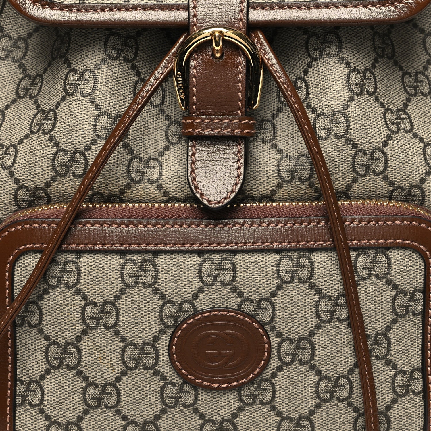Gucci GG Supreme Monogram Azalea Calfskin Retro Interlocking G Buckle Backpack Beige Ebony Brown Sugar 8 of 11