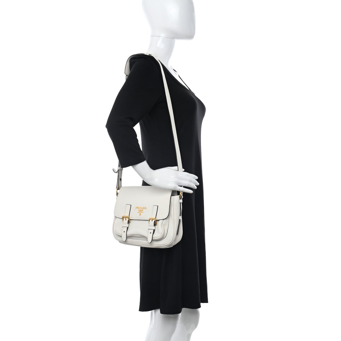 Vitello Phenix Double Buckle Messenger Bag White