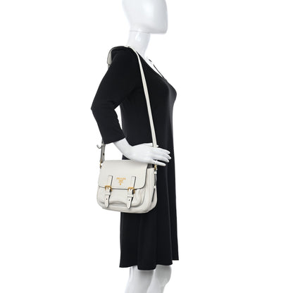 Prada Vitello Phenix Double Buckle Messenger Bag White 2 of 10