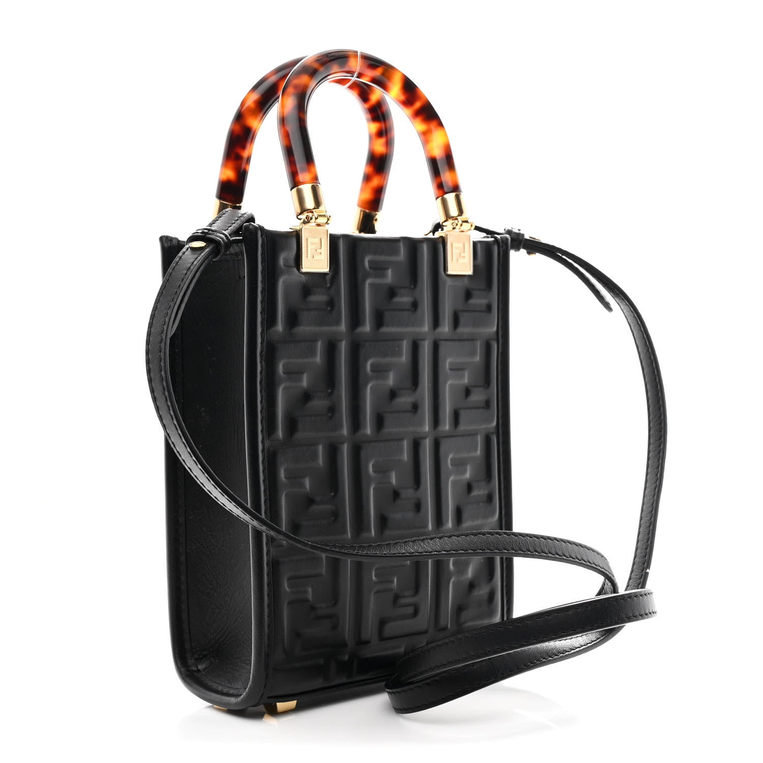 Fendi Vitello Plexiglass FF Embossed Mini Fendi Sunshine Shopper Tote Black 3 of 10