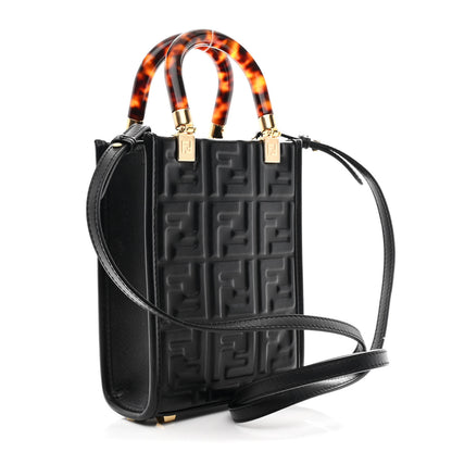 Fendi Vitello Plexiglass FF Embossed Mini Fendi Sunshine Shopper Tote Black 3 of 10