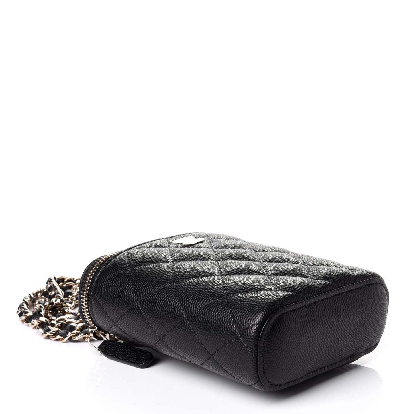 Caviar Quilted Small Vertical Coco Beauty Vanity Case With Chain Black