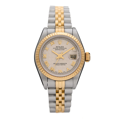 Rolex Stainless Steel 18K Yellow Gold 26mm Oyster Perpetual Datejust Watch White Pyramid Roman 79173 1 of 4