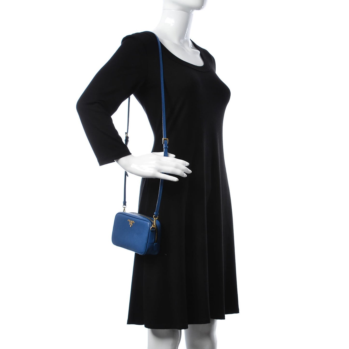 Saffiano Mini Camera Crossbody Bag Azzurro