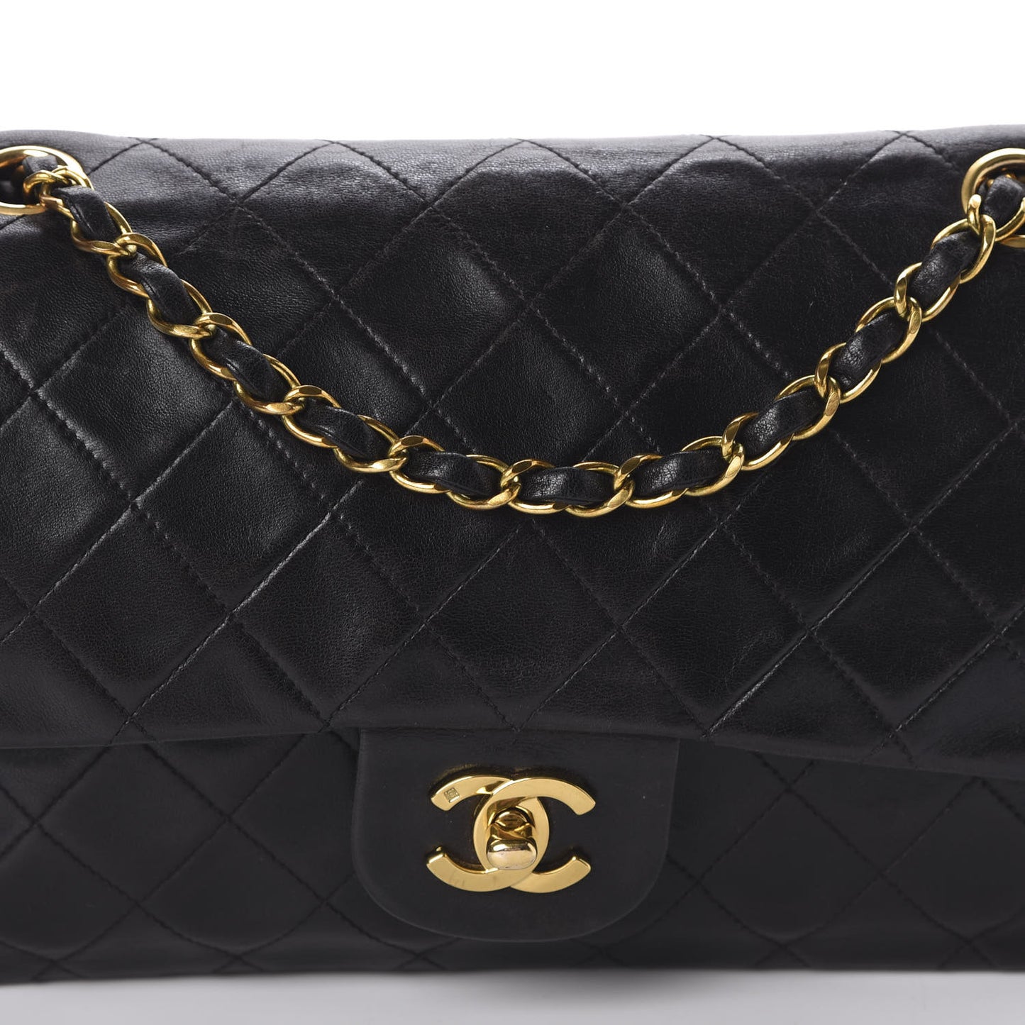 Lambskin Quilted Medium Double Flap Black