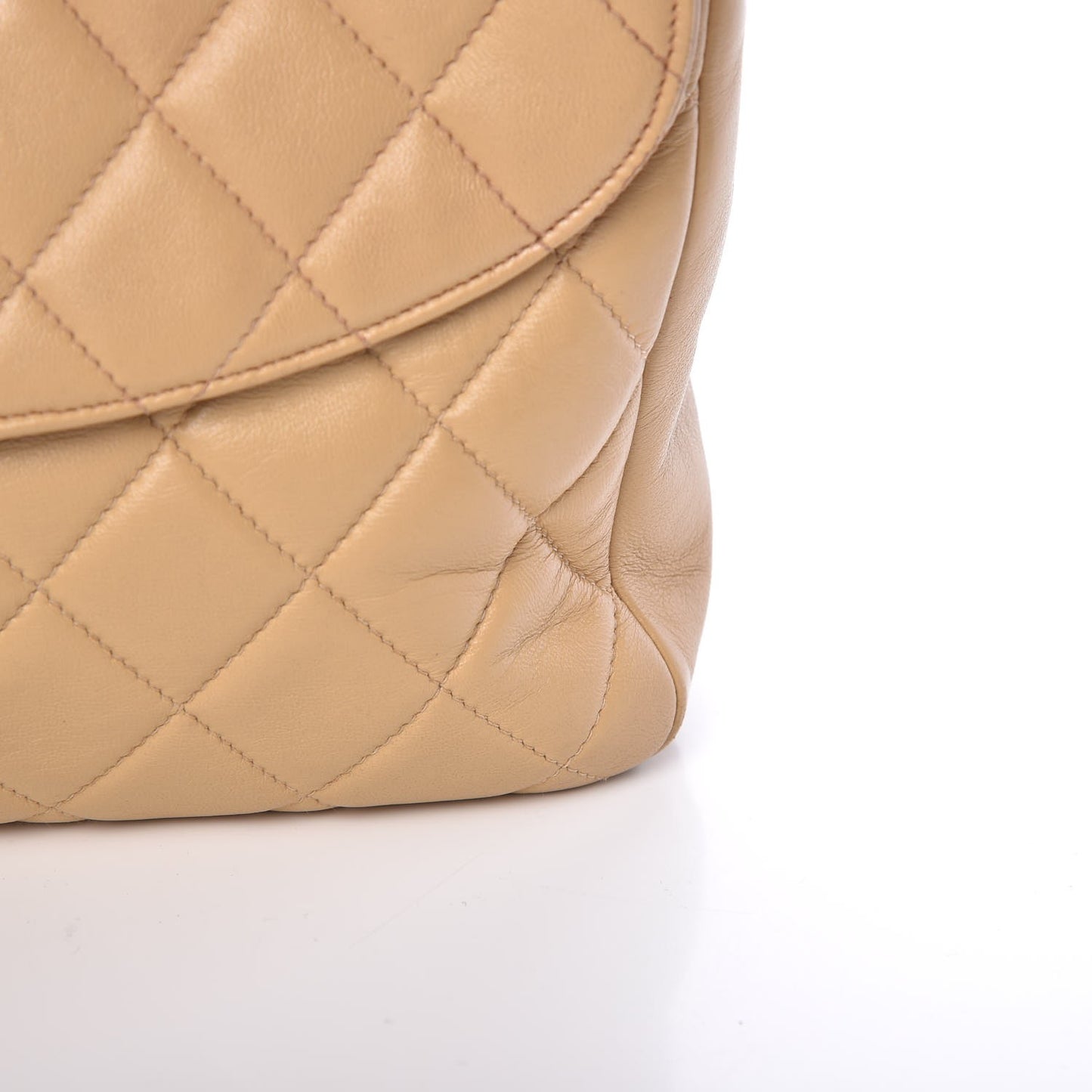 Lambskin Quilted Jumbo Single Flap Beige