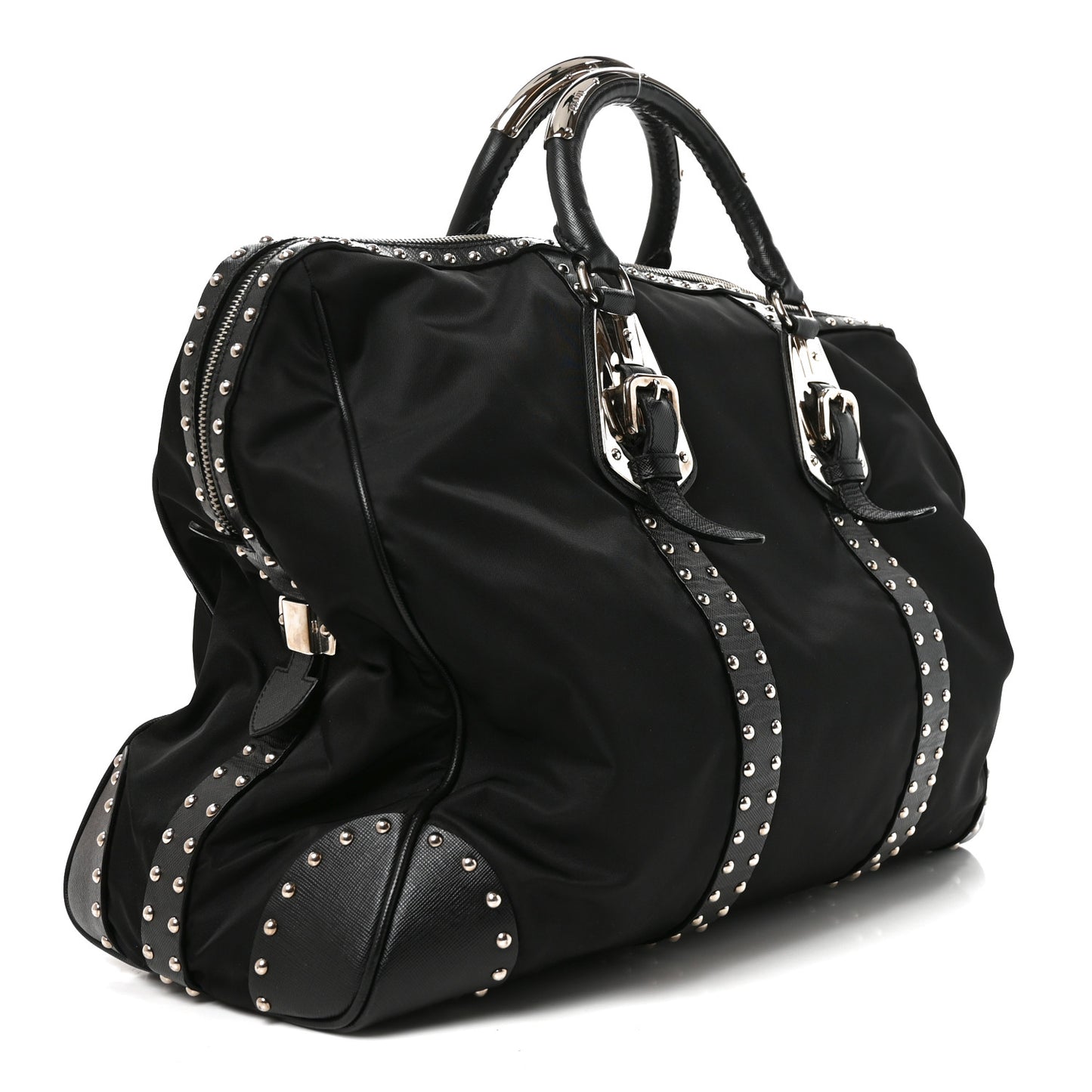Nylon Saffiano Studded Large Trunk Bag  Black