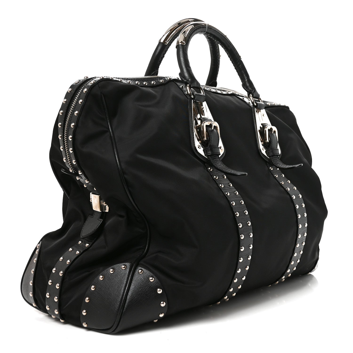 Prada Nylon Saffiano Studded Large Trunk Bag  Black 3 of 9