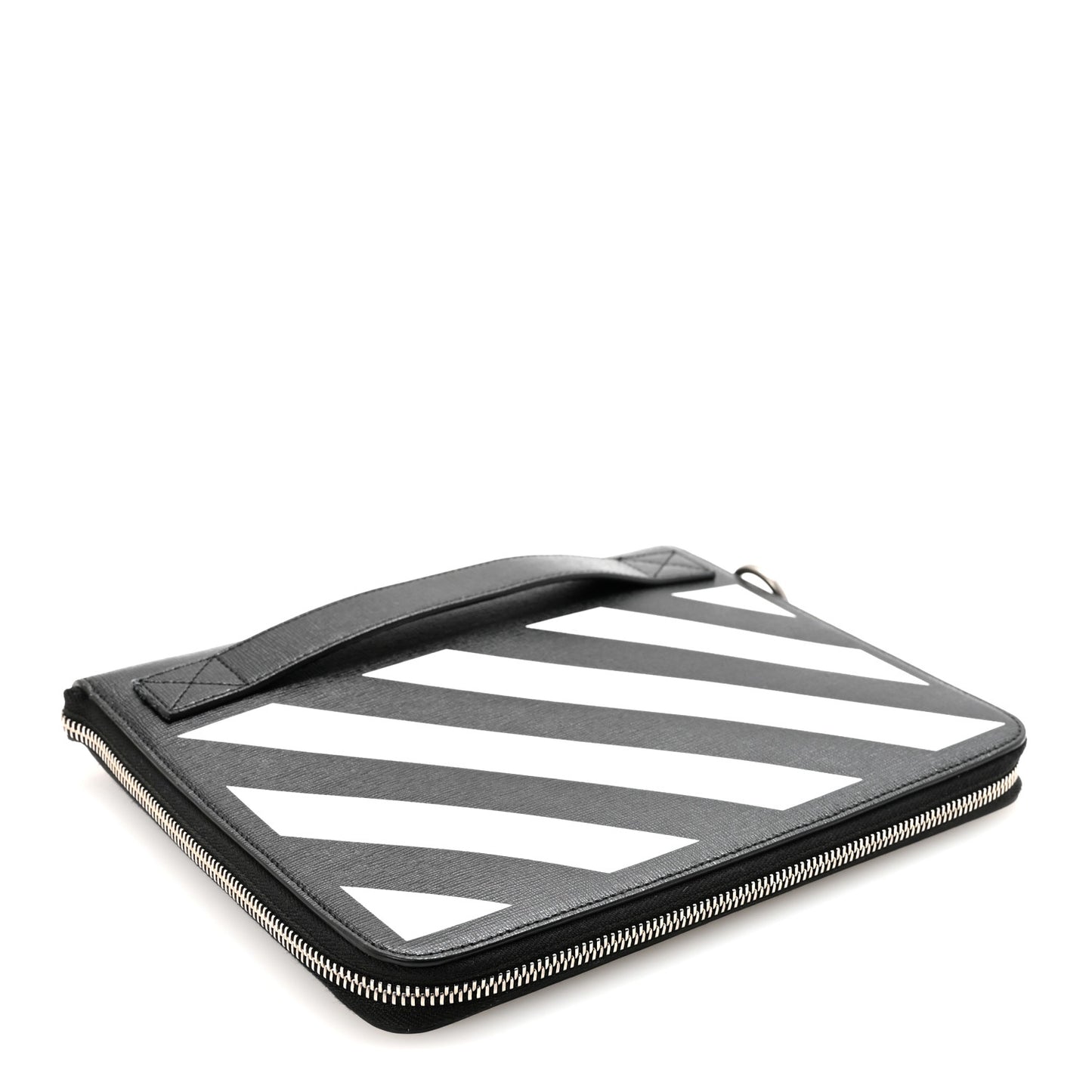 Saffiano Striped Diag Document Holder Black White