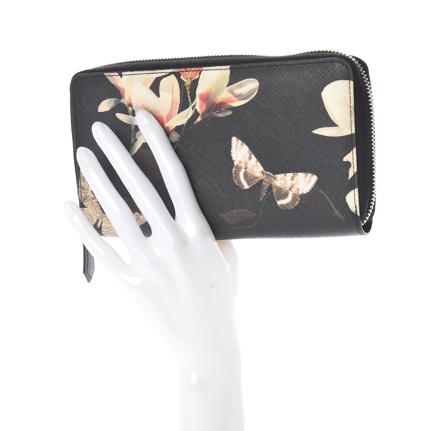 Givenchy Textured Coated Canvas Magnolia and Moth Print Zip Around Wallet Black 2 of 6
